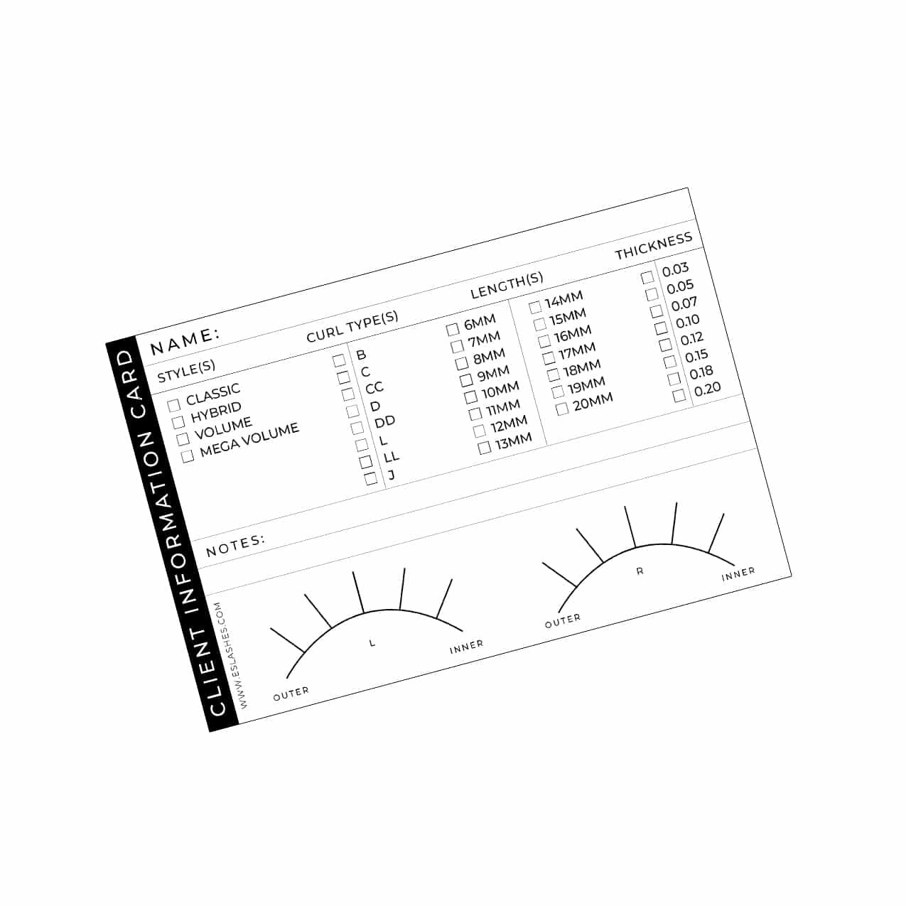 Eyelash Extension Client Info Card